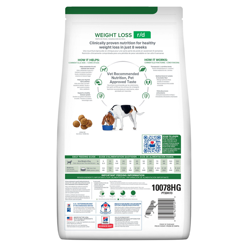Hill's Prescription Diet r/d, Pérdida de Peso, alimento seco para perro