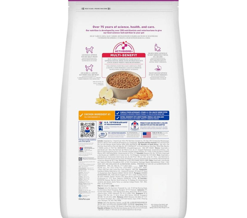 Hill's Science Diet Light alimento perro adulto bajo en calorías raza pequeña y mini