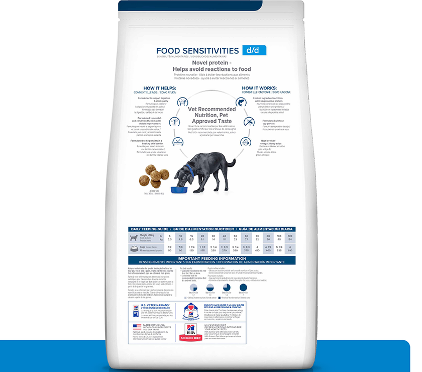 Hill's Prescription Diet d/d alimento para perro con sensibilidades alimentarias 8 Lb (3,63Kg)
