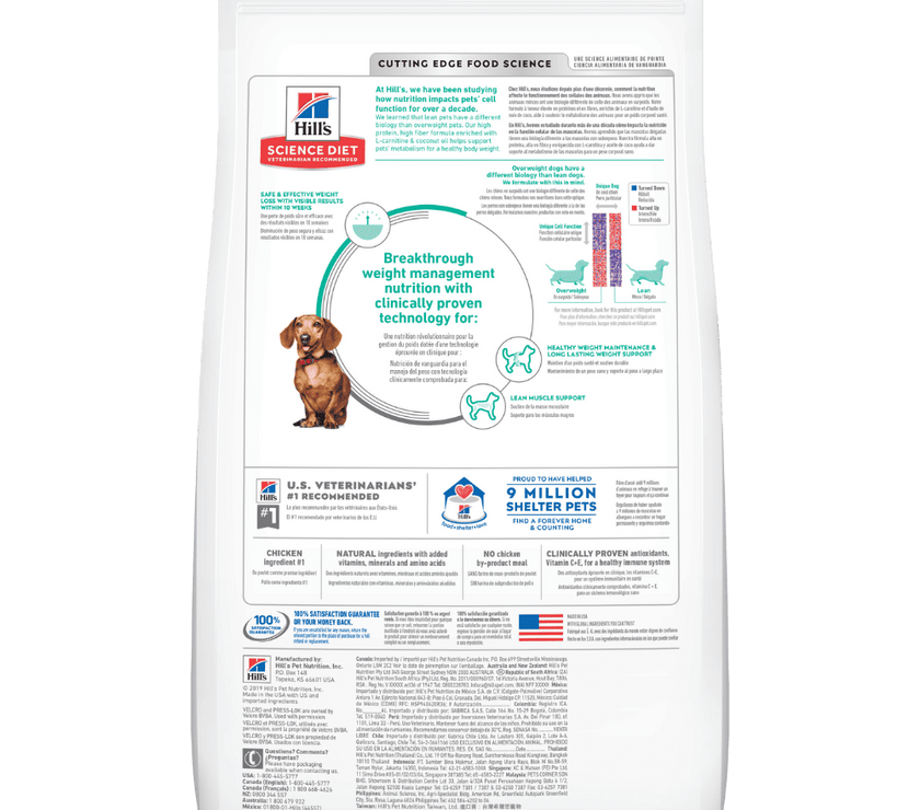 Hill's Science Diet alimento control de peso perro adulto raza pequeña 4 Lb (1,8Kg)