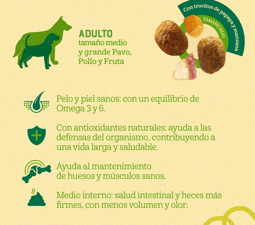 Comida para Perro Naturalis Adulto Raza Mediana Grande Pollo, Pavo y Frutas