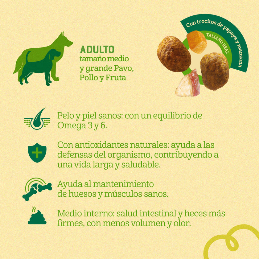 Comida para Perro Naturalis Adulto Raza Mediana Grande Pollo, Pavo y Frutas