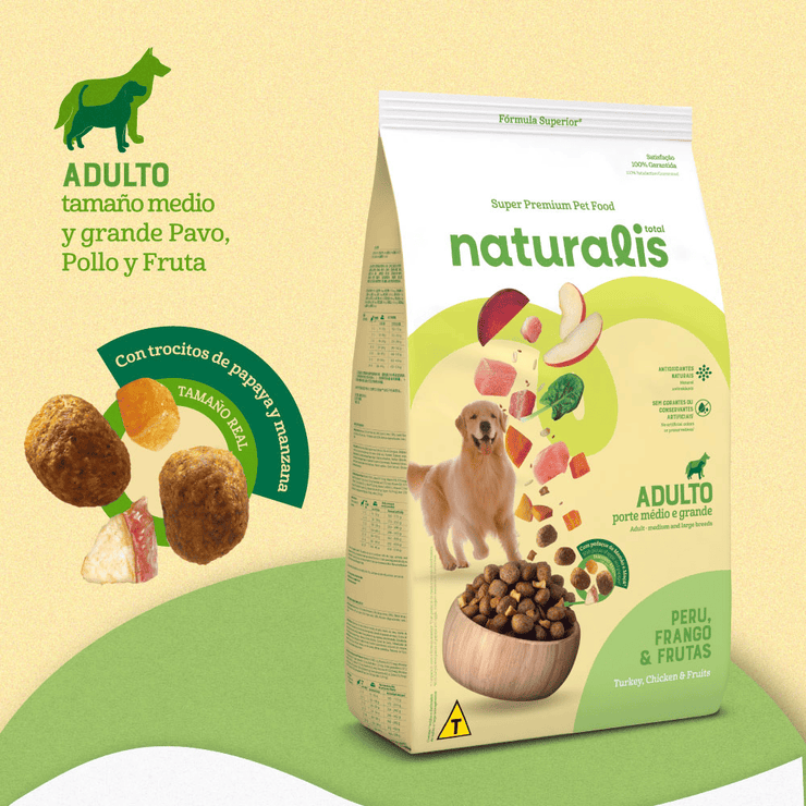 Comida para Perro Naturalis Adulto Raza Mediana Grande Pollo, Pavo y Frutas