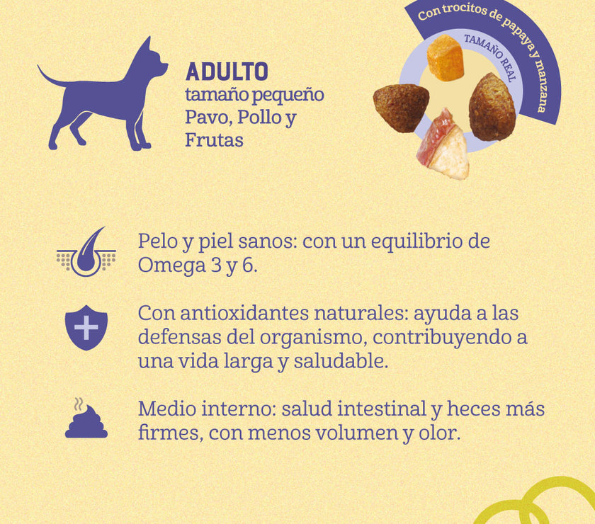 Comida para perro Naturalis Adulto Pollo, Pavo y Frutas raza pequeña