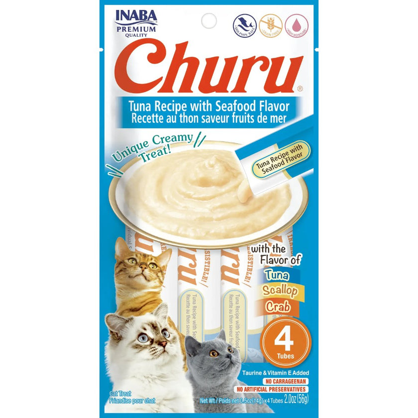 Inaba Cat Snack Churu 4 Piezas  - Atun Receta De Mar 56 Gr (Atun - Vieira - Cangrejo)