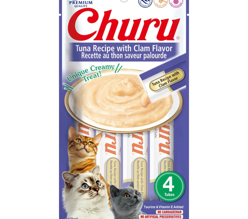 Inaba Cat Snack  Churu 4 Piezas - Receta De Atun Y Sabor Almeja 56 Gr