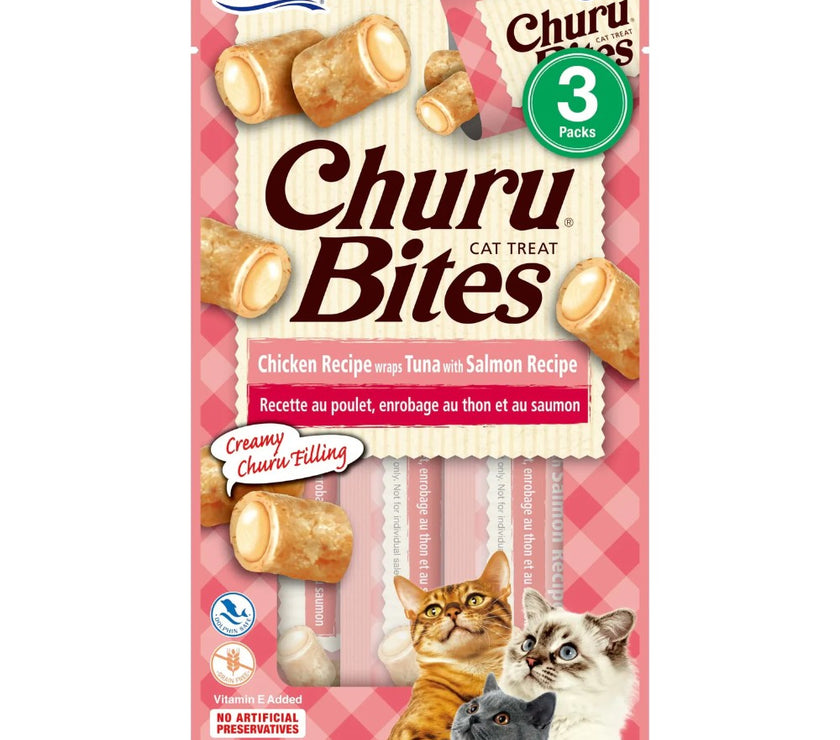 Inaba Cat Snack Churu Bites Pollo Wraps 3 Piezas - Atun  Con Salmon 30 Gr