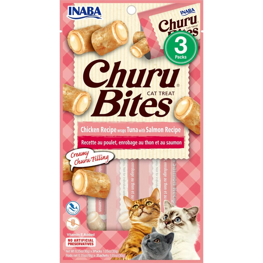 Inaba Cat Snack Churu Bites Pollo Wraps 3 Piezas - Atun  Con Salmon 30 Gr