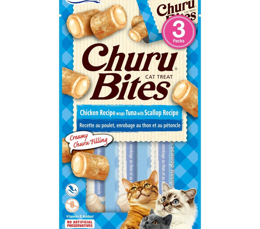 Inaba Cat Snack Churu Bites Pollo Wraps 3 Piezas - Atun  Con Vieira 30 Gr