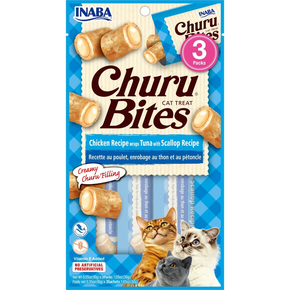 Inaba Cat Snack Churu Bites Pollo Wraps 3 Piezas - Atun  Con Vieira 30 Gr