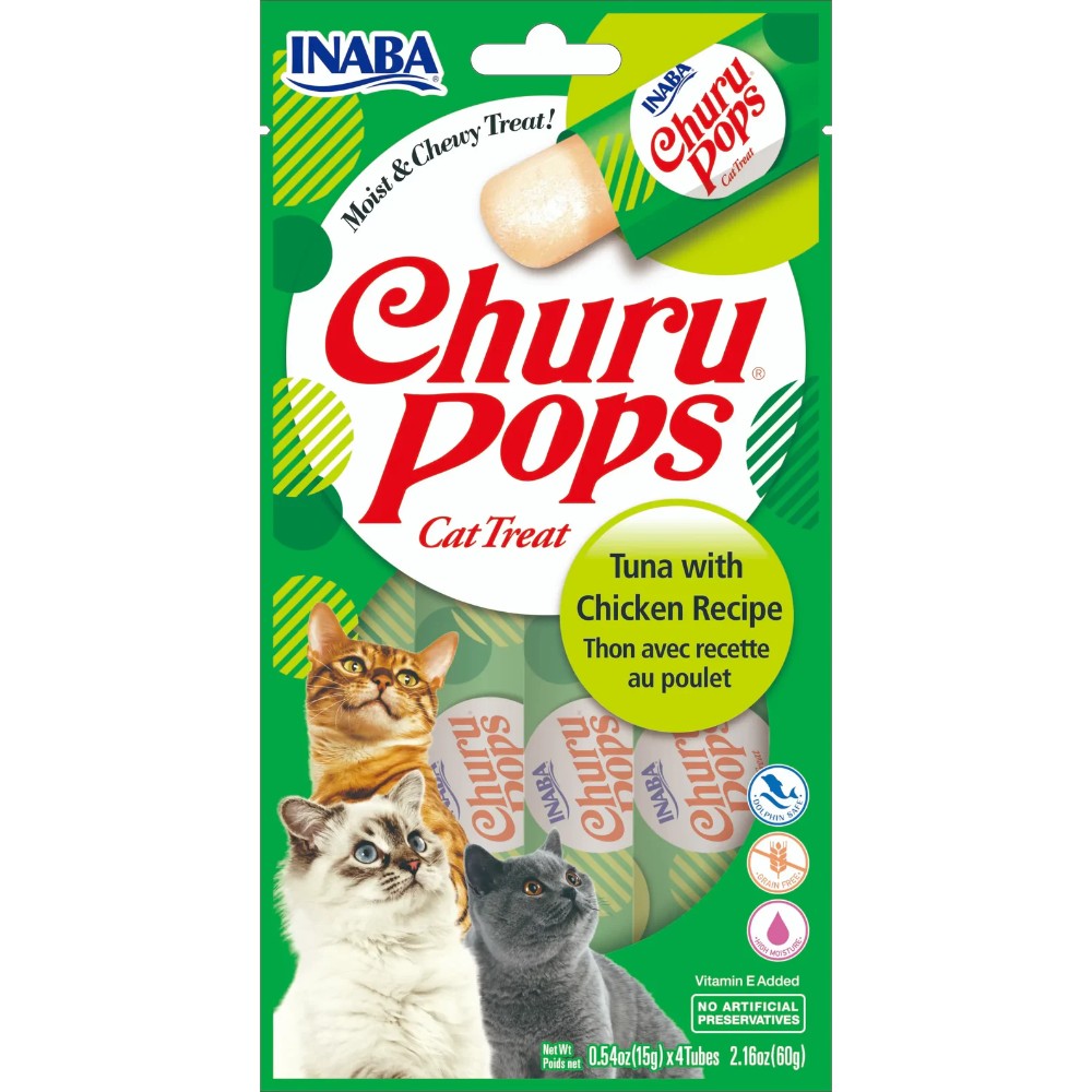 Inaba Cat Snack Churu Pops 4 Piezas - Tuna With Chicken Recipe - Pollo 60 Gr.