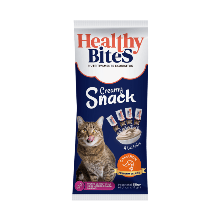Snack Cremoso para Gato Healthy Bites sabor Camarón 56 gr sobre por 4 unidades