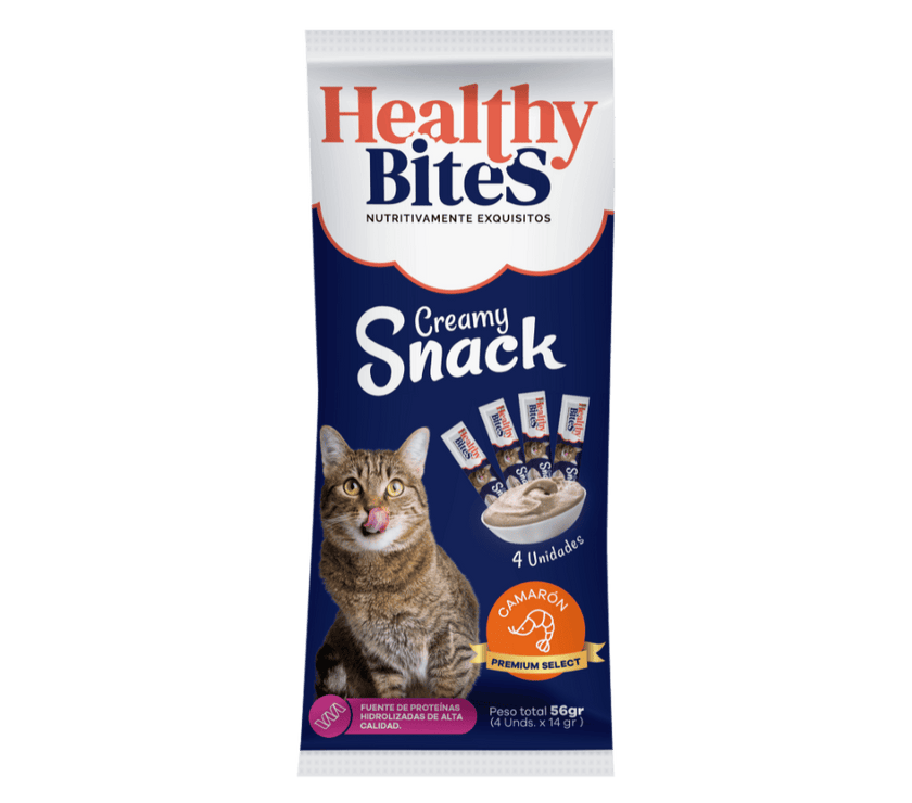 Snack Cremoso para Gato Healthy Bites sabor Camarón 56 gr sobre por 4 unidades
