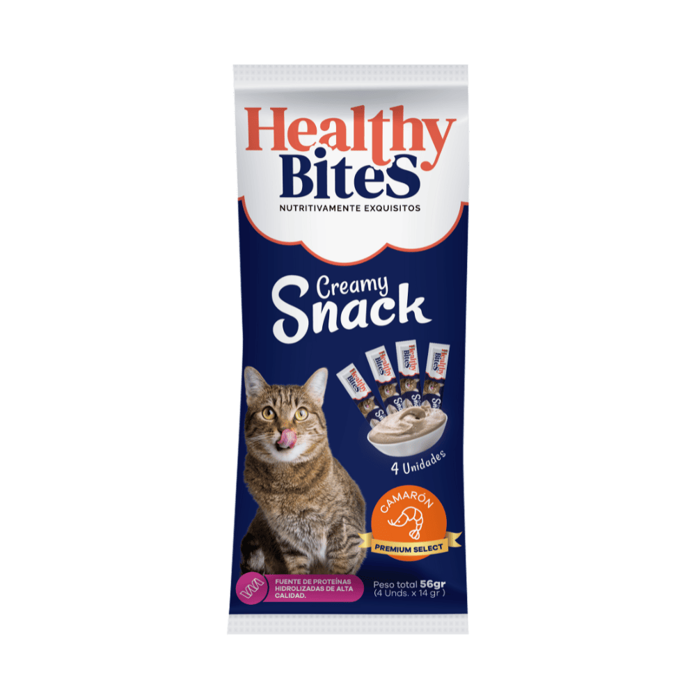 Snack Cremoso para Gato Healthy Bites sabor Camarón 56 gr sobre por 4 unidades