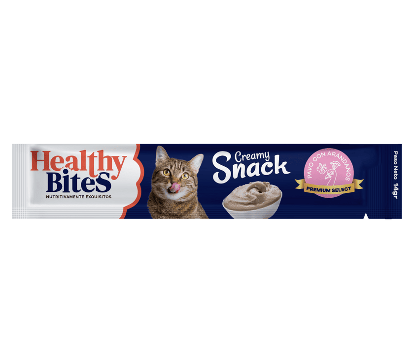 Snack Cremoso para Gato Healthy Bites sabor Pavo y arandanos 56 gr sobre por 4 unidades