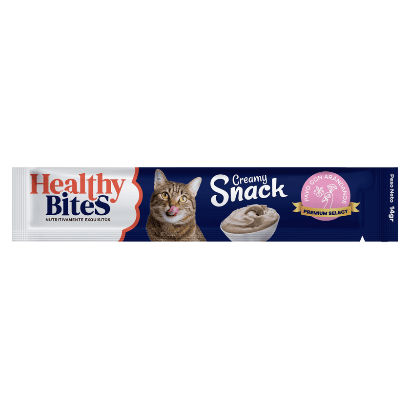 Snack Cremoso para Gato Healthy Bites sabor Pavo y arandanos 56 gr sobre por 4 unidades