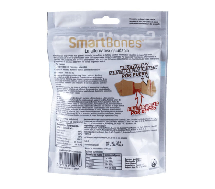 Snack para perros pequeños Smartbones Mantequilla de Mani Paquete 8 Und
