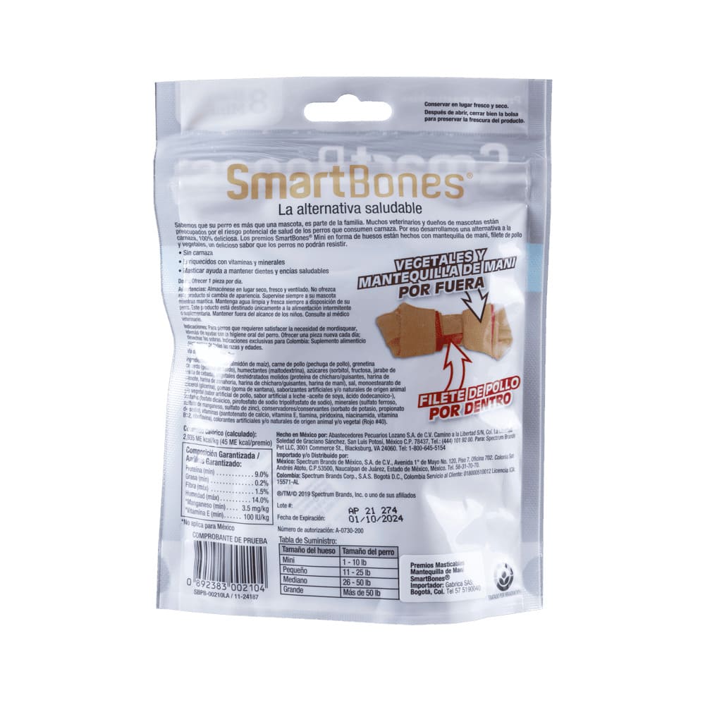 Snack para perros pequeños Smartbones Mantequilla de Mani Paquete 8 Und