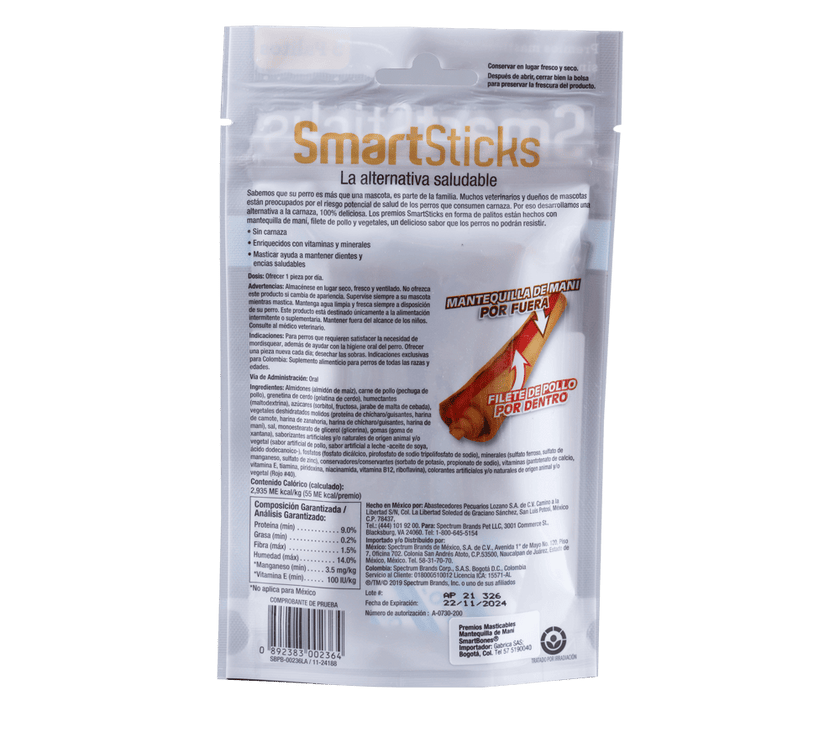 Snack para perro Smartsticks Mantequilla de Maní 5 Und