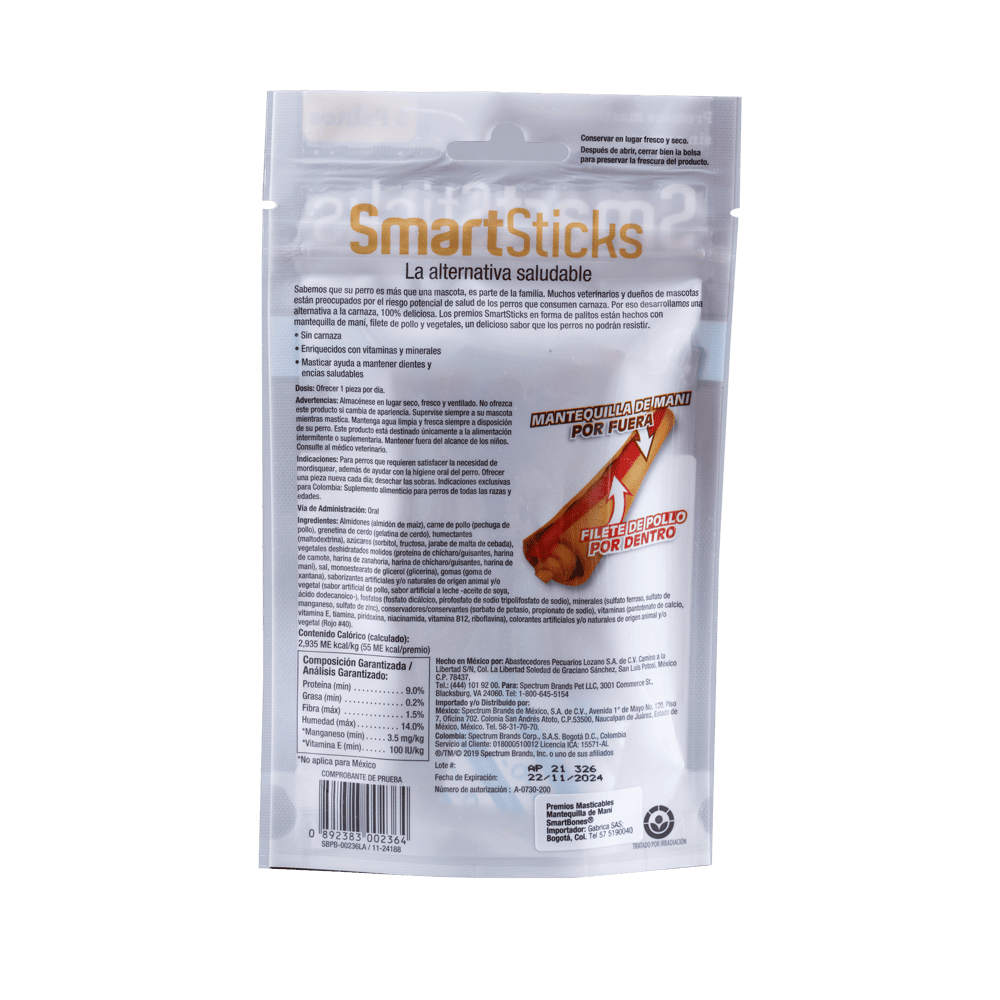 Snack para perro Smartsticks Mantequilla de Maní 5 Und