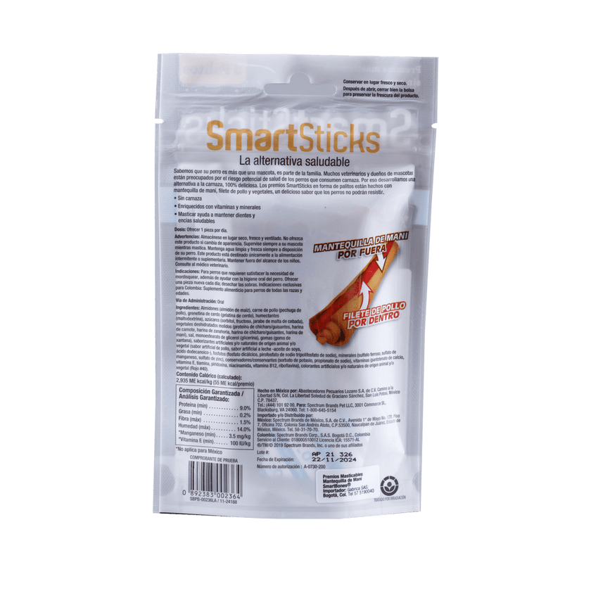 Snack para perro Smartsticks Mantequilla de Maní 5 Und