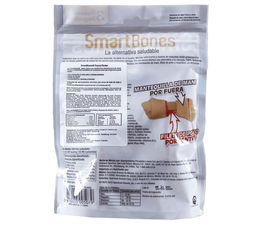 Snack para perros pequeños Smartbones Mantequilla de Mani Paquete 3 Und