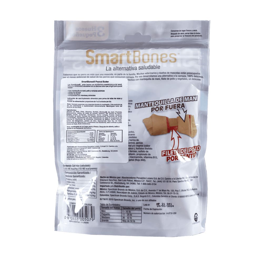 Snack para perros pequeños Smartbones Mantequilla de Mani Paquete 3 Und