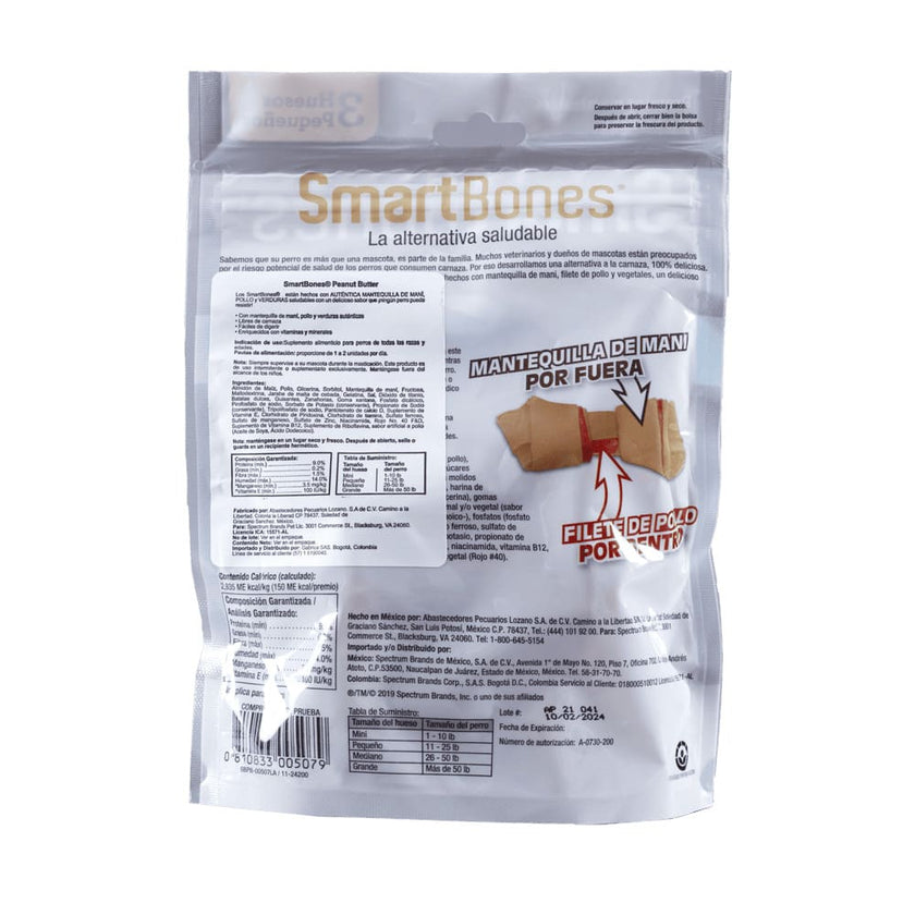 Snack para perros pequeños Smartbones Mantequilla de Mani Paquete 3 Und