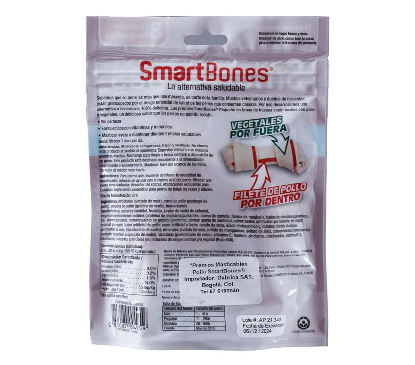 Snack para perros pequeños Smartbones Pollo Paquete 3 Und