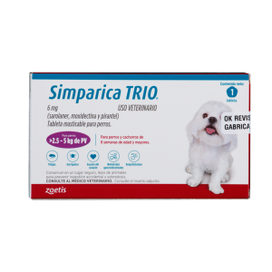 Antiparásitario Interno y Externo para perro  Simparica Trio 2.5 Kg – 5 Kg 1 Tableta